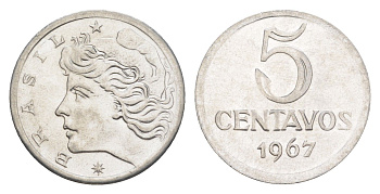 Бразилия 5 сентаво 1967 KM 577.1 нержавеющая сталь UNC 4644-416