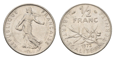 Франция 1/2 франка 1972 сеятель KM 931.1 никель 4674-622