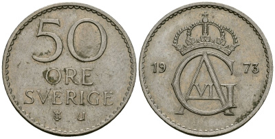 Швеция 50 эре 1973 Густав VI Адольф (1950-1973) KM 837 медно-никель 4138-851