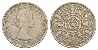Великобритания 2 шиллинга (флорин) 1958 Елизавета II (1952-2022) KM 906, Spink 4146 медно-никель 4167-457