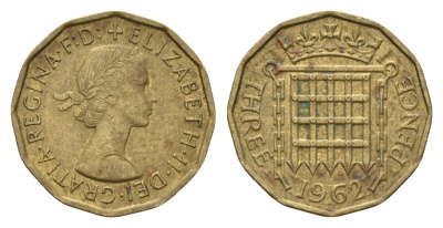 Великобритания 3 пенса 1962 Елизавета II (1952-2022) KM 900, Spink 4153 никель латунь 4671-1152