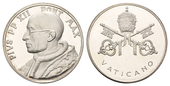 Ватикан медаль в честь избрание папой римским Пия XII ND (1958) Пий XII, диаметр 35 мм, вес 16 гр бронза плакированная серебро 4667-1142