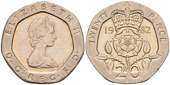 Великобритания 20 пенсов 1982 Елизавета II (1952-2022) KM 931, Spink 4230 (G1) медно-никель 4116-923