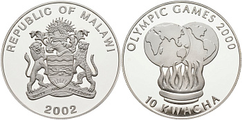 Малави 10 квача 2002 Олимпийские игры 2000 года в Сиднее KM 38 серебро PROOF 1098-2-23