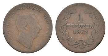 Баден 1 крейцер 1852 Леопольд (1830-1852) KM 218 медь 4604-823