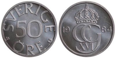 Швеция 50 эре 1984 U Карл XVI Густав (1973- ) KM 855 медно-никель UNC 4364-2124