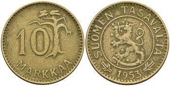 Финляндия 10 пенни 1953 KM 38 алюминиевая бронза 4152-547