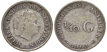 Нидерландские Антилы 1/10 гульдена 1962 Юлиана (1948-1980) KM 3 серебро 4178-139