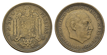 Испания 2,5 песеты 1953 (56) Франсиско Франко (1939-1975) KM 785 алюминиевая бронза 4119-1225