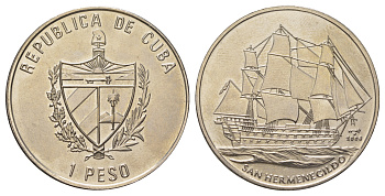 Куба 1 песо 2008 парусник Сан-Эрменегильдо KM 903 медно-никель UNC 00-00