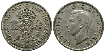 Великобритания 2 шиллинга (флорин) 1947 Георг VI (1936-1952) KM 865, Spink 4102 медно-никель 4381-1044