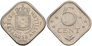Нидерландские Антилы 5 центов 1976 Юлиана (1948-1980) KM 13 медно-никель 4595-436