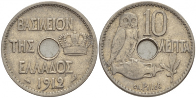 ГРЕЦИЯ 10 ЛЕПТА 1912 СОВА KM 63 никель 4548-316