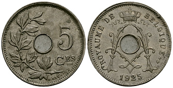 Бельгия 5 сантимов 1925 Belgique, Альберт I (1909-1934) KM 66 медно-никель 4173-542