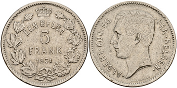 Бельгия 5 франков 1931 Belgen KM 98 никель    4157-814