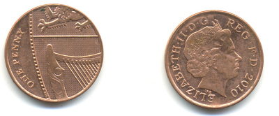 Великобритания 1 пенни 2010 Елизавета II (1952-2022) KM 1107, Spink B6 сталь плакированная медью 177-1216