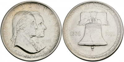США 1/2 ДОЛЛАРА (50 ЦЕНТОВ ) 1926 150 ЛЕТ НЕЗАВИСИМОСТИ KM 160 серебро 3896-422