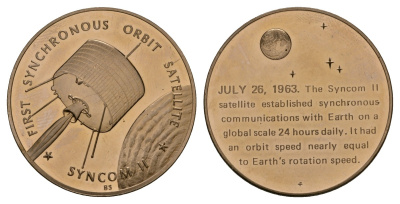 США МЕДАЛЬ 1971 СПУТНИК СИНКОМ II, 1963, 39 мм, 24,4 гр Латунь PROOF 05-095-25