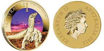 Австралия 1 доллар 2012 серия всемирное наследие, природный парк Улуру-Ката Тьюта, варан, цветная эмаль KM 1821 алюминиевая бронза UNC M41-03