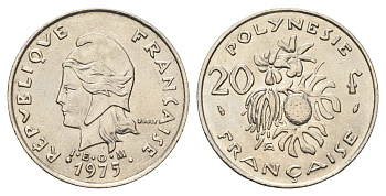 Французская Полинезия 20 франков 1975 KM 9 никель UNC 4666-525