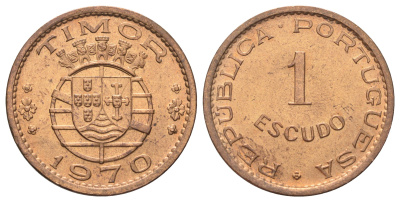 Португальский Тимор 1 эскудо 1970 год-тип KM 19 бронза UNC 4122-1221