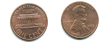 США 1 ЦЕНТ 2002 ЛИНКОЛЬН KM 201b цинк плакированный медью 86-439