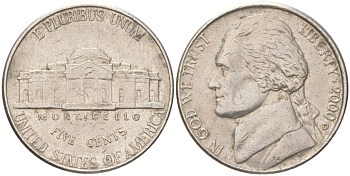 США 5 центов 2000 D, Джефферсон KM A192 медно-никель 4611-246