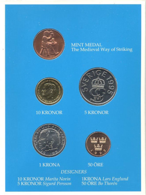 Швеция набор монетного двора из 4 монет 1995 в буклете, Карл XVI Густав (1973- ) KM MS77 UNC 7-5-7-242