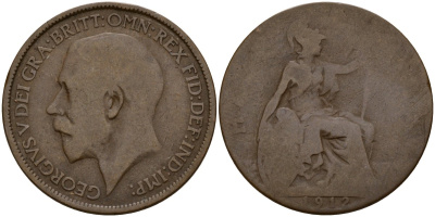 Великобритания 1/2 пенни 1912 Георг V (1910-1936) KM 809, Spink 4056 бронза 4159-745