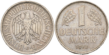 ФРГ 1 МАРКА 1972 J KM 110, J. 385 медно-никель 75-726