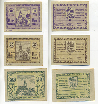 Австрия, Маутхаузен набор из 3 банкнот 1920 нотгельд, 10, 20, 50 геллеров, Mauthausen, третий выпуск   бумага   7555-10-3-2