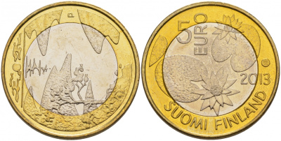 Финляндия 5 евро 2013 серия природа севера, лето KM 196 биметалл UNC M13-21
