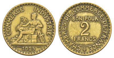 Франция 2 франка 1925 KM 877, Le Franc 267.7 алюминиевая бронза 4543-121