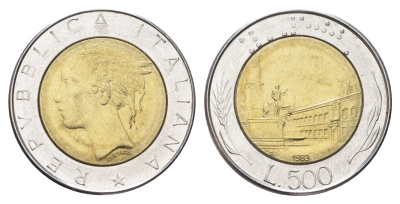 Италия 500 лир 1983 R, Квиринальский дворец в Риме KM 111 биметалл 4704-945