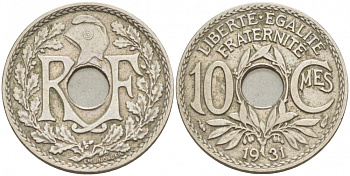 ФРАНЦИЯ 10 САНТИМОВ 1931 ТИП ЛИНДАЙЁ KM 866а, LE FRANC 138.18 медно-никель 98-146