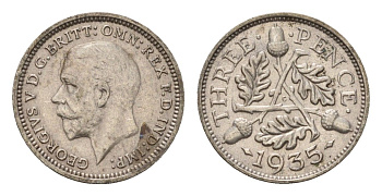 Великобритания 3 пенса 1935 Георг V (1910-1936) KM 831, Spink 4042 серебро 4644-757