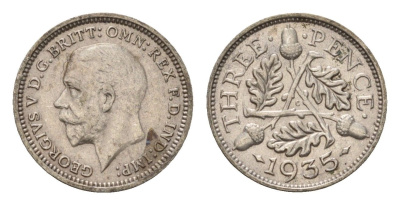 Великобритания 3 пенса 1935 Георг V (1910-1936) KM 831, Spink 4042 серебро 4644-757