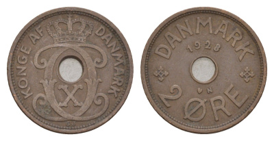Дания 2 эре 1928 N, Кристиан X (1912-1947) KM 827 бронза 4658-217