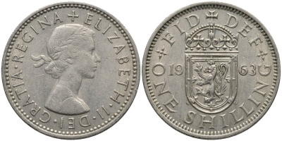 Великобритания 1 шиллинг 1963 Елизавета II (1952-2022), Шотландский герб KM 905, Spink 4148 медно-никель 4171-633