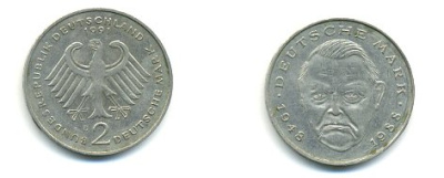 ФРГ 2 МАРКИ 1991 D ЭРХАРД KM 170 медно-никель плакированный никелем 54-2351