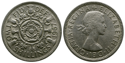Великобритания 2 шиллинга (флорин) 1967 Елизавета II (1952-2022) KM 906, Spink 4146 медно-никель 4382-813