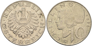 Австрия 10 шиллингов 1976 KM 2918 медно-никель 81-1236