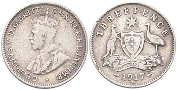 Австралия 3 пенса 1917 M, Георг V (1910-1936) KM 24 серебро 4621-1115