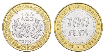 Центральная Африка (BEAC) 100 франков 2006 KM 15 биметалл UNC 4654-542