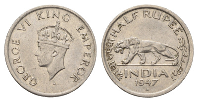 Британская Индия 1/2 рупии 1947 Георг VI (1936-1952) KM 553 никель 84-244