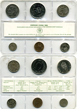 Швеция набор из 6 монет 1980 официальный набор монетного двора в пластике, Карл XVI Густав (1973- ) KM MS14 UNC UNC 2-4-1-06