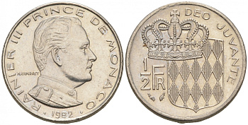 Монако 1/2 франка 1982 Ренье III (1949-2005) KM 145 никель 73-1518