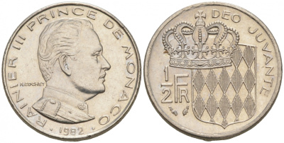 Монако 1/2 франка 1982 Ренье III (1949-2005) KM 145 никель 73-1518