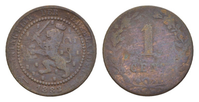 Нидерланды 1 цент 1882 Виллем III (1849-1890) KM 107 бронза 66-553