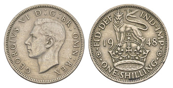 Великобритания 1 шиллинг 1948 Георг VI (1936-1952), Английский герб KM 863, Spink 4105 медно-никель 4631-1053